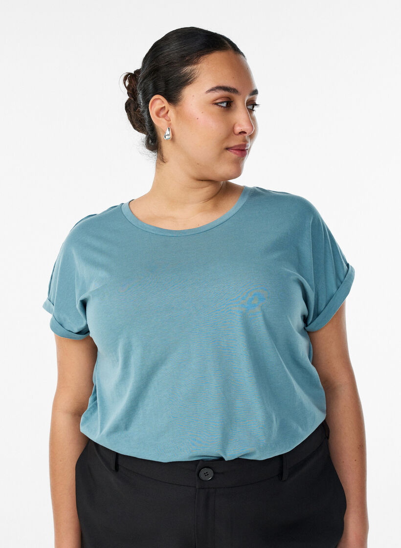 Short sleeved cotton blend t-shirt, Blue, Model image number 0
