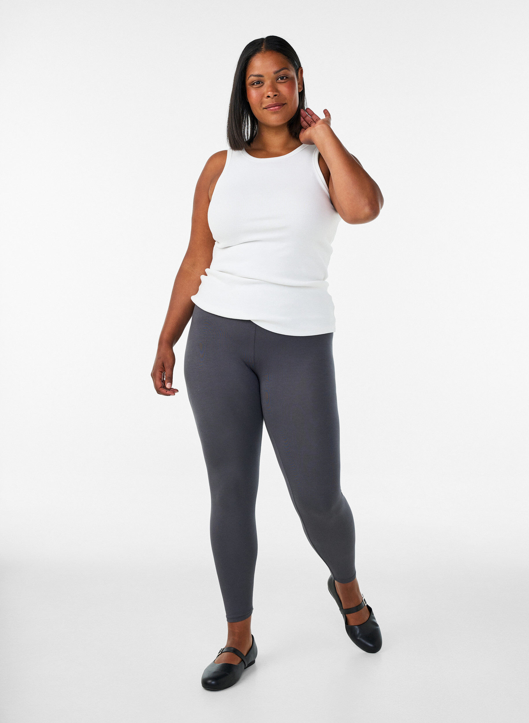 ZizzifashionBasic viscose leggings, Dark Grey, Model image number 1