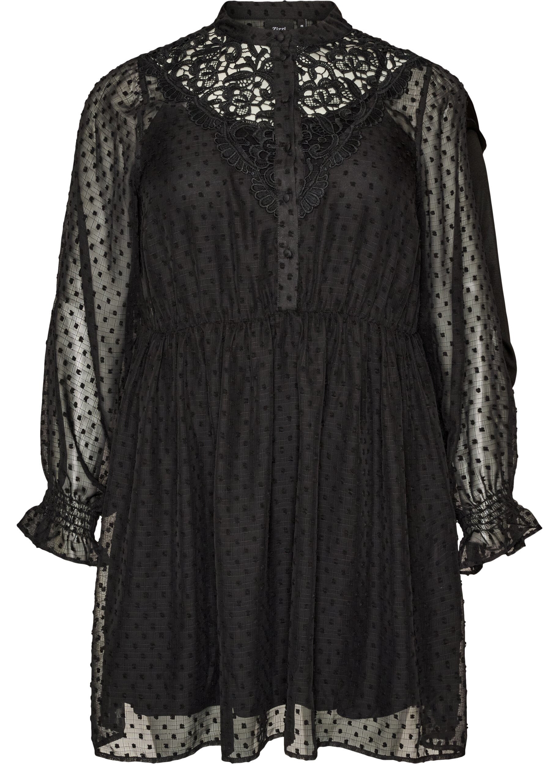 Chiffon dress with guipure lace and empire line