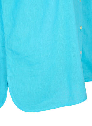 Shirt blouse with button closure in cotton-linen blend, Blue Atoll, Packshot image number 3