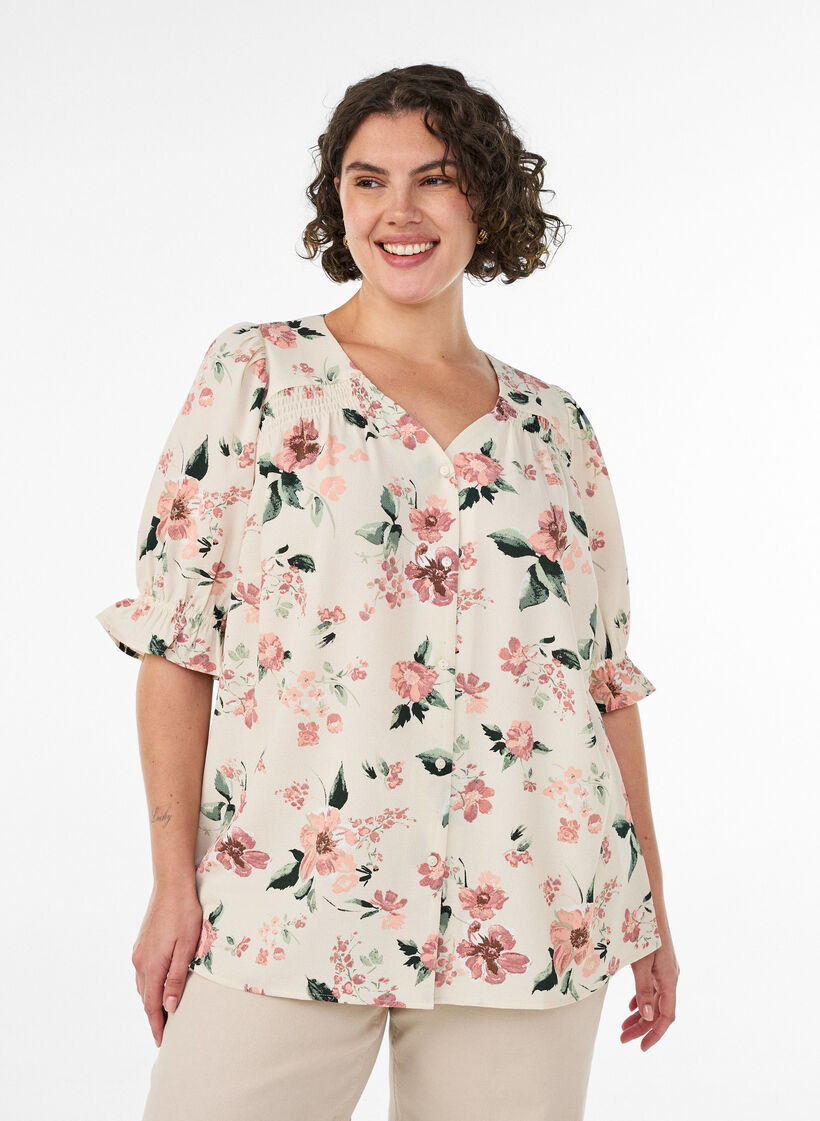 Shirt blouse with 1/2 sleeves, Red, Model image number 0