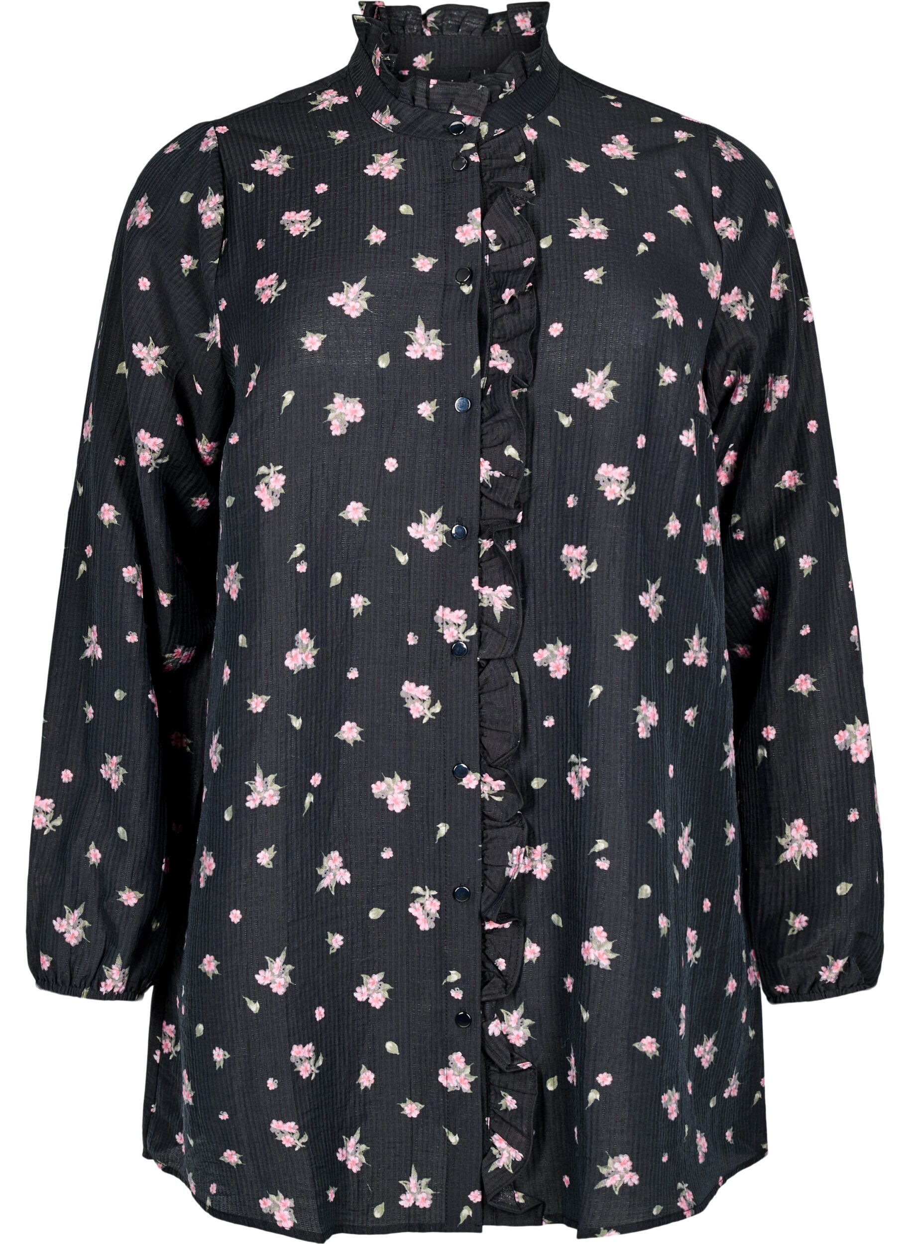 Zizzifashion Floral tunic in lyocell, Black, Packshot image number 0