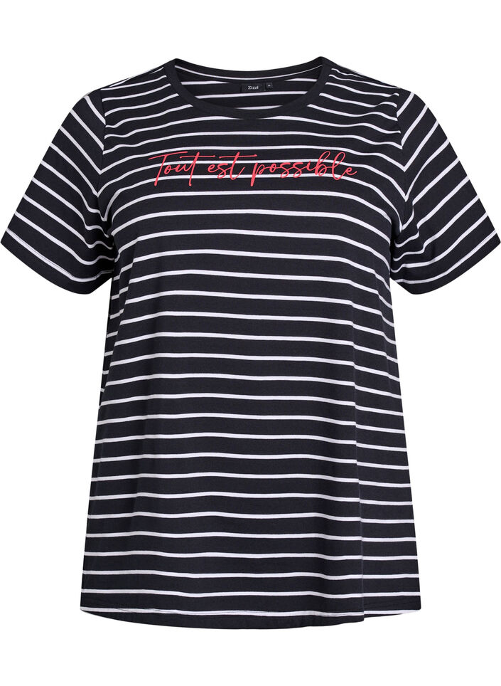 Striped T-shirt with text print, Black, Packshot image number 0