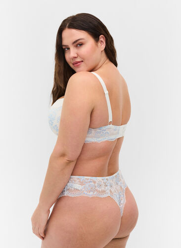 Lace g-string with a regular waist, Tofu w. blue, Model image number 1