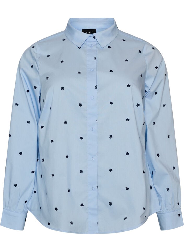 Shirt with embroidered flowers, Light Blue, Packshot image number 0