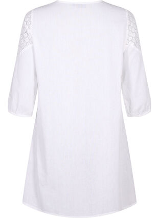Dress in a cotton blend with linen and crochet detail, Bright White, Packshot image number 1
