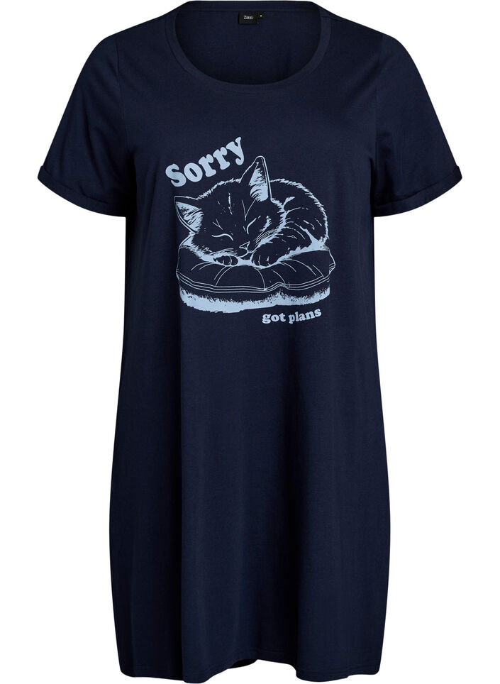 Short-sleeved nightgown in organic cotton, Blue, Packshot image number 0