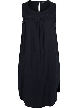 Sleeveless cotton dress in a-shape, Black, Packshot image number 0