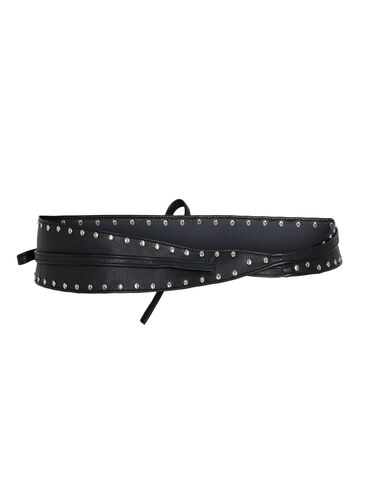Studded faux-leather belt, Black w. Silver, Packshot image number 1