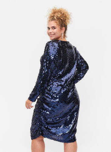 Dress with sequins and v-neckline, Evening Blue, Model image number 1