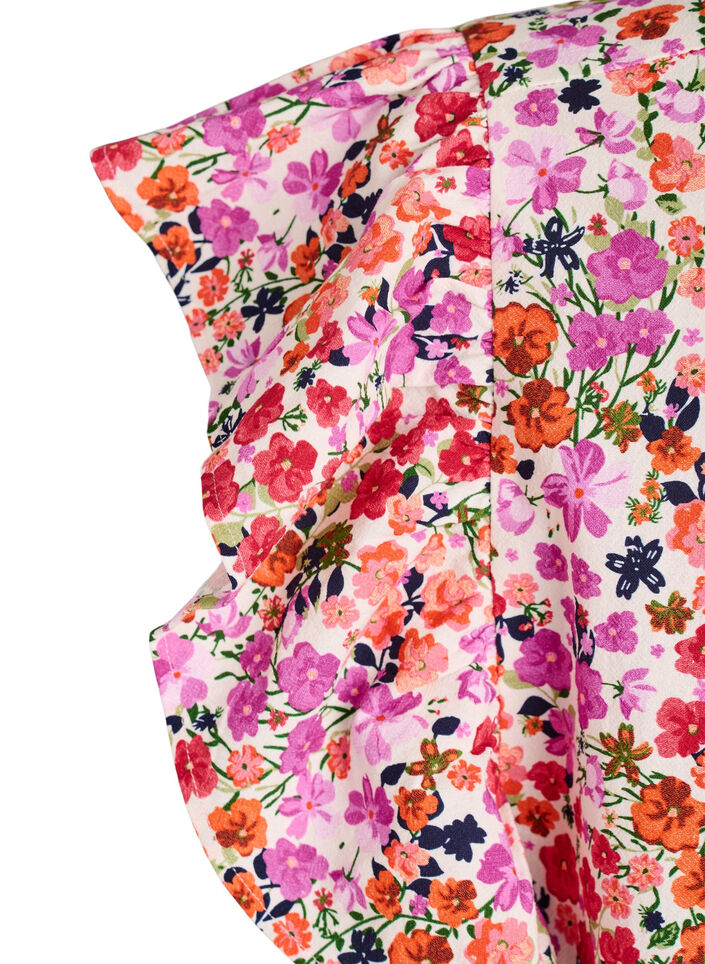 Floral cotton dress with ruffles and V-neck, Pink, Packshot image number 3