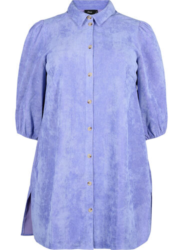 Corduroy dress with 3/4 sleeves and buttons, Lavender Violet, Packshot image number 0