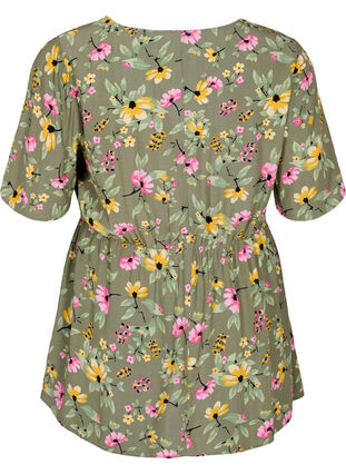 Floral maternity blouse in viscose, Green Flower Print, Packshot image number 1