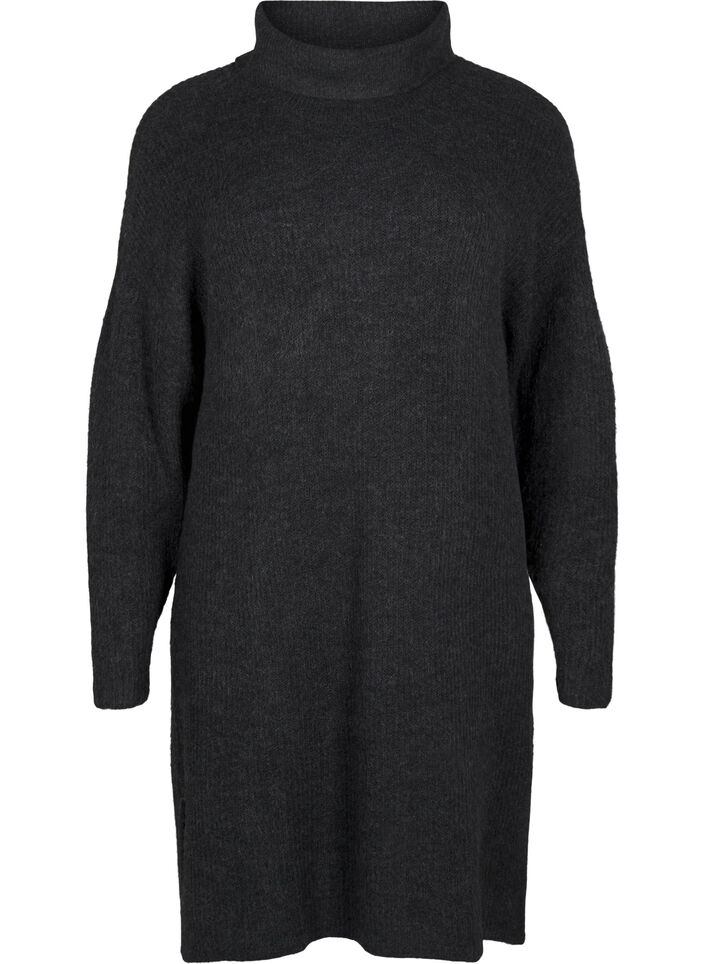 Knitted dress with turtleneck, Dark Grey, Packshot image number 0