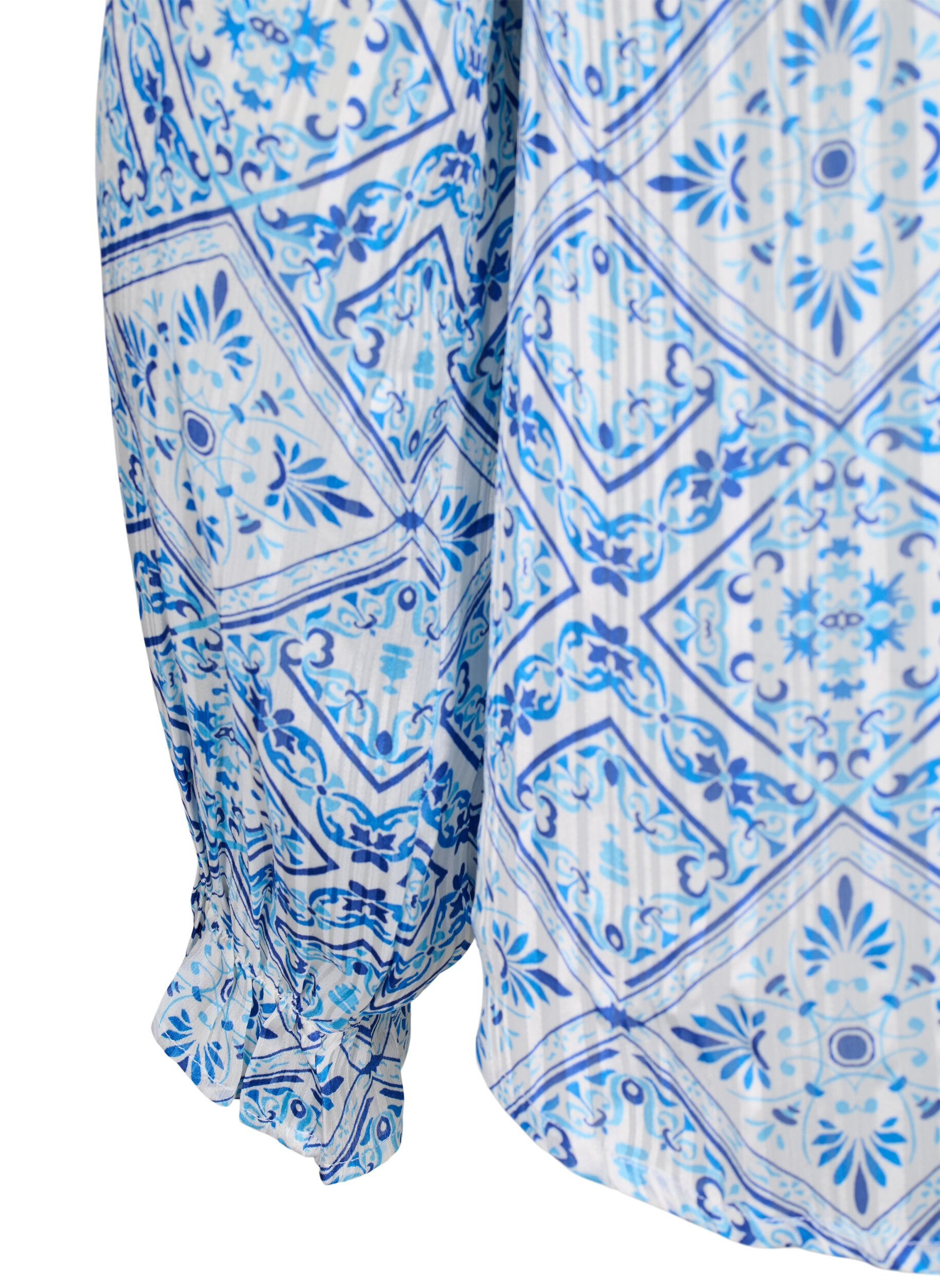 Zizzifashion Long sleeve blouse with ruffles and print, Beige, Packshot image number 3