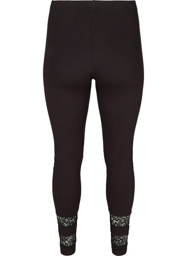 Viscose leggings in a 3/4 length with lace, Black, Packshot image number 1