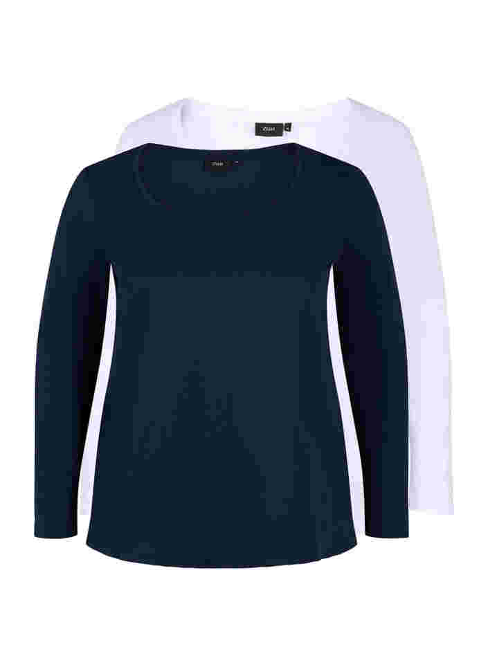 Basic cotton blouse 2-pack, Navy B/B White, Packshot image number 0