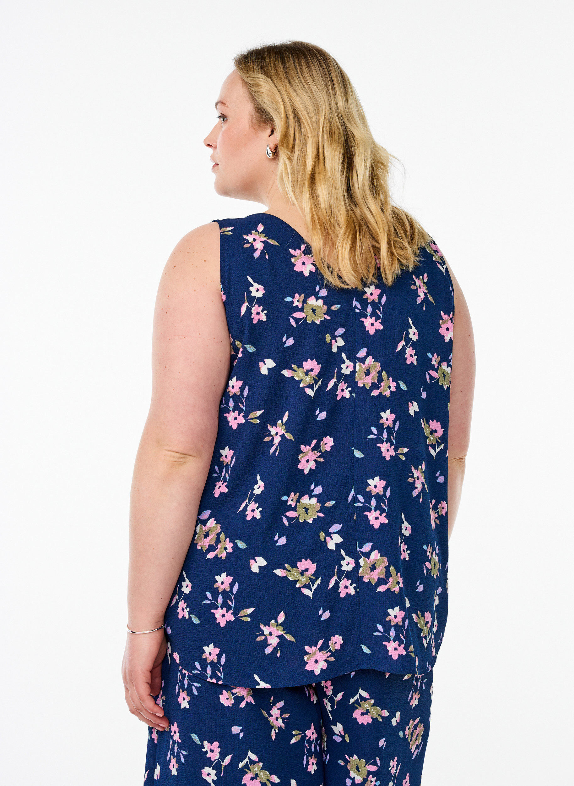 ZizzifashionPrinted top with v-neck, Blue, Model image number 2