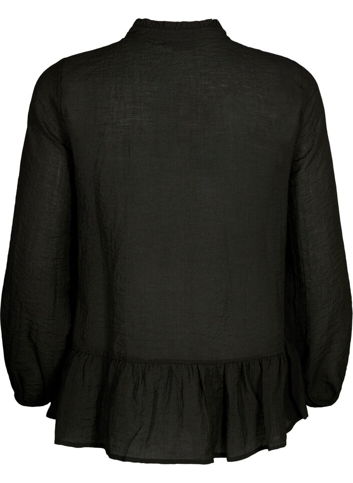Long-sleeved blouse with peplum, Black, Packshot image number 1