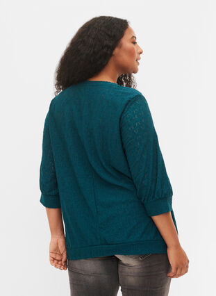 Blouse with 3/4-sleeves and a structured pattern, Deep Teal, Model image number 1