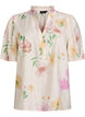 Floral blouse with a ruffle collar and 1/2 sleeves, Beige, Packshot image number 0