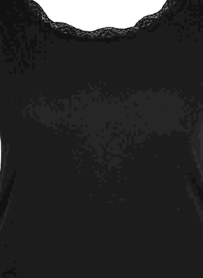 Short-sleeved night top in rib, Black, Packshot image number 2
