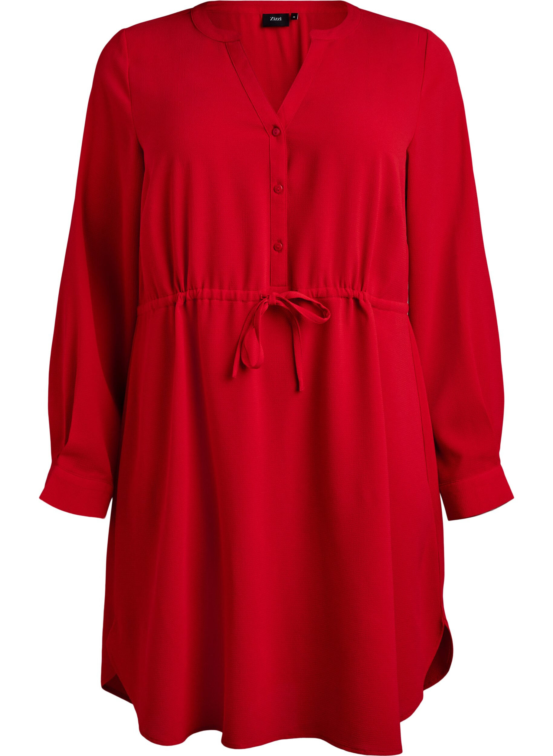 Zizzifashion Knee-length dress with tie belt, Red, Packshot image number 0