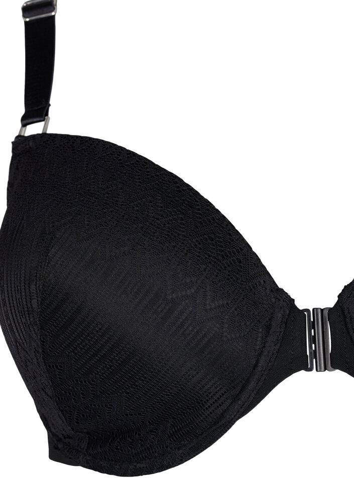Moulded bra with lace and front closure, Black, Packshot image number 2