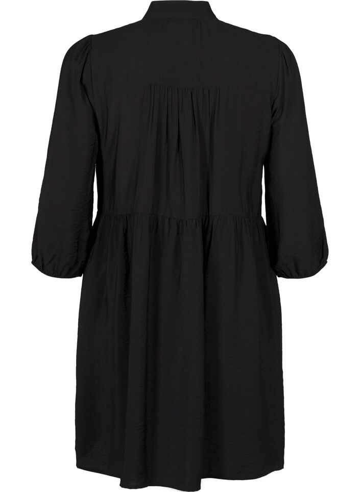 Knee-length dress with embroidery and 3/4 sleeves, Black, Packshot image number 1