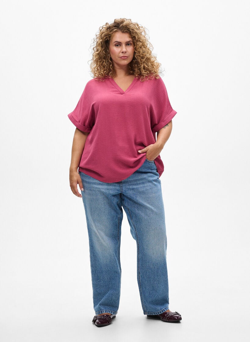Loose blouse with short sleeves, Red, Model image number 1