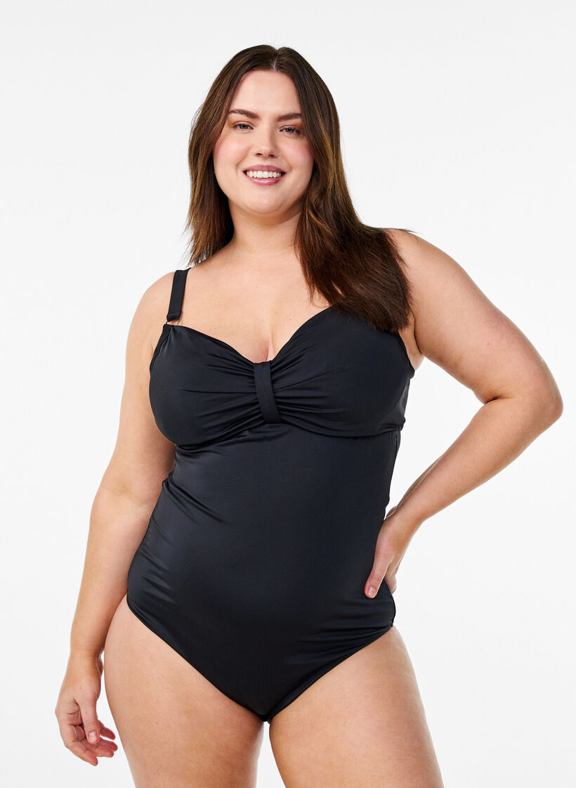 Swimsuit with underwire and draping, Black, Model image number 0
