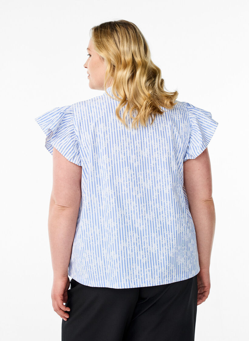 Sleeveless blouse with stripes and floral print, Light Blue, Model image number 2