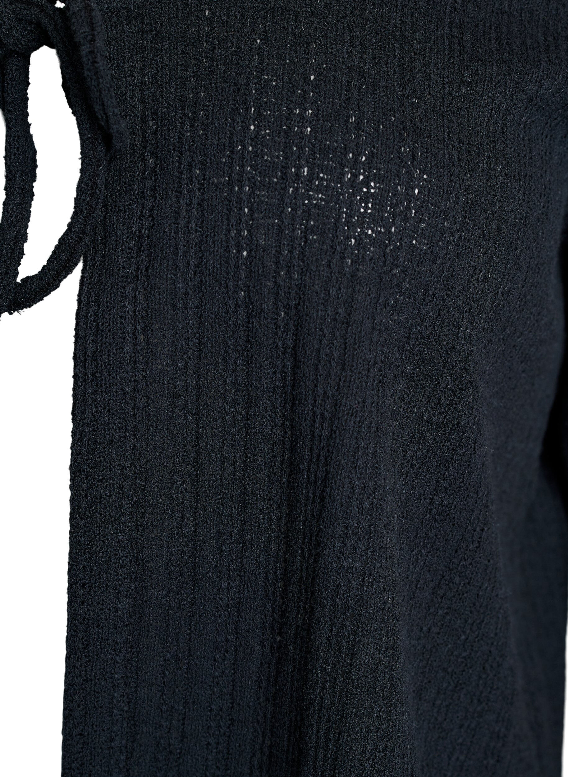 ZizzifashionJersey cardigan with texture and tie front, Black, Packshot image number 2