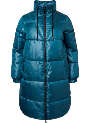 Shiny puffer jacket with zipper and pockets, Deep Teal, Packshot image number 0