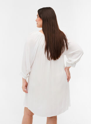 Viscose tunic with 3/4 sleeves, Bright White, Model image number 1