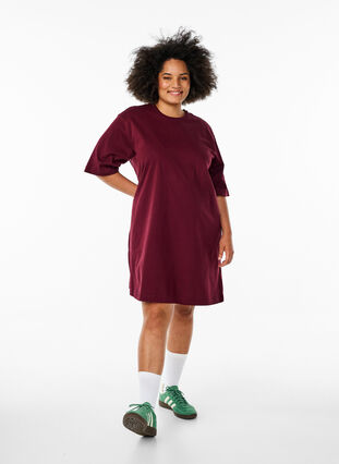 Knee-length cotton T-shirt dress - Red - Sz. 40-64 - Zizzifashion Knee-length cotton T-shirt dress - Red - Sz. 40-64 - Zizzifashion