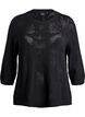 Knit blouse with an openwork pattern and 3/4 sleeves, Black, Packshot image number 0