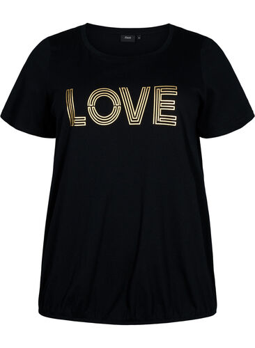 Cotton t-shirt with foil print, Black W. Love, Packshot image number 0