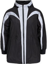 Sports jacket with reflective details and adjustable waist