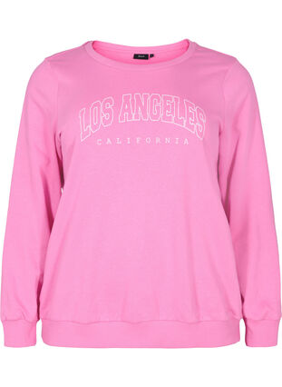 Cotton sweatshirt with text print, Wild Orchid, Packshot image number 0