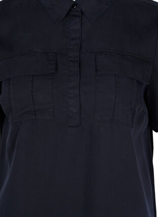 Short-sleeved tunic with collar, Black, Packshot image number 2