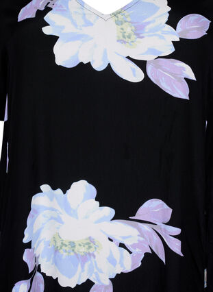 Floral viscose dress with short sleeves, Black Big Flower AOP, Packshot image number 2