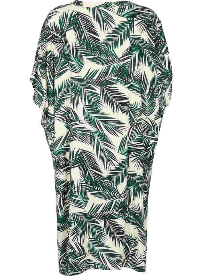 Printed caftan viscose dress, Green Leaf, Packshot image number 1