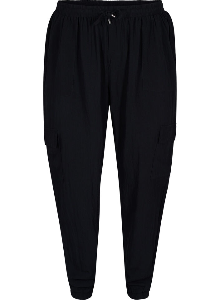 Loose cargo trousers in viscose, Black, Packshot image number 0