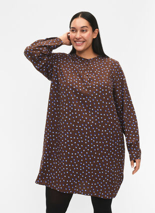 FLASH - Dotted tunic with long sleeves, Chicory Coffee AOP, Model image number 0