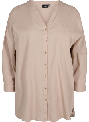 Blouse with 3/4-length sleeves and button closure, Simply Taupe, Packshot image number 0