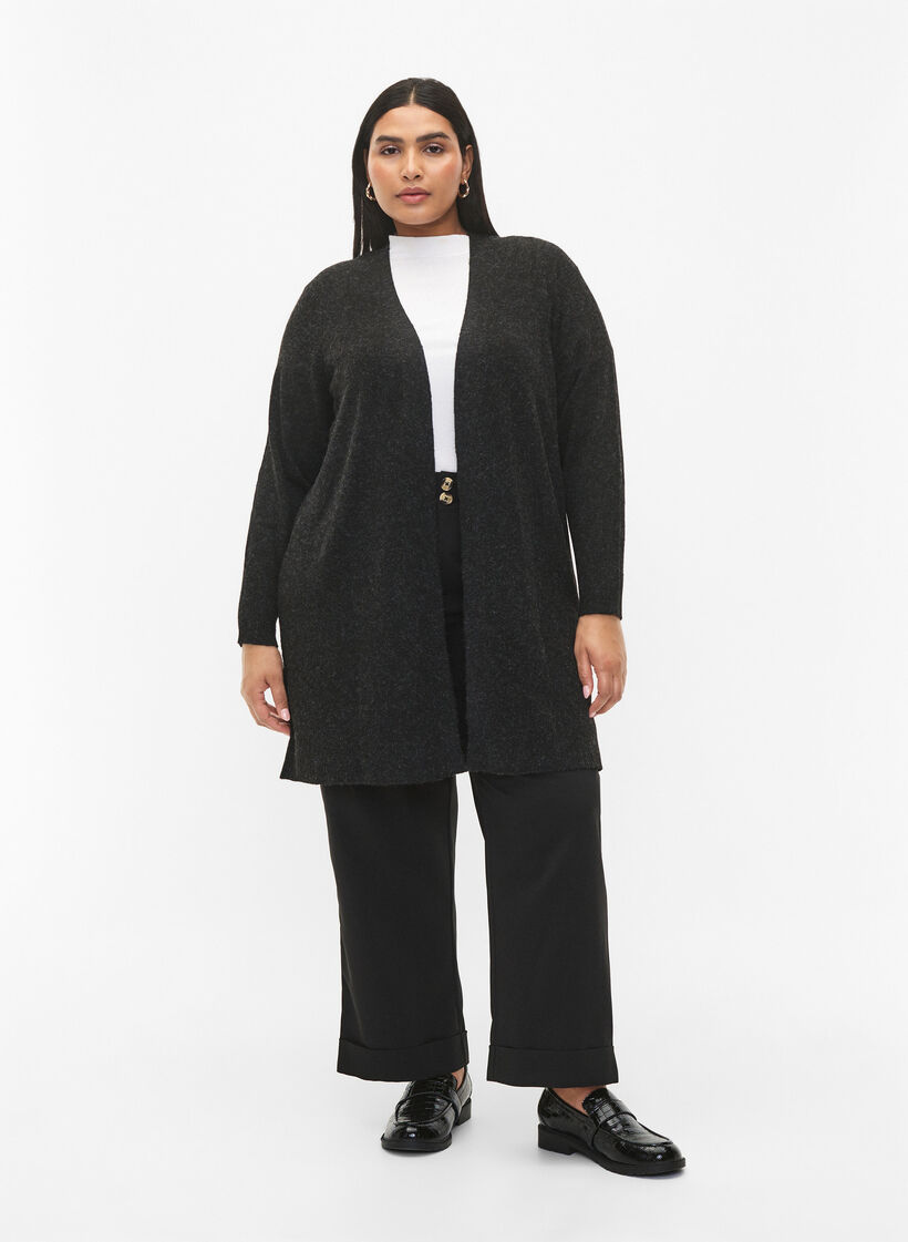Long open front cardigan, Dark Grey Melange, Model image number 2