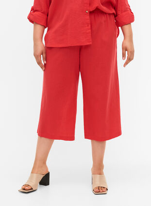 7/8 trousers in cotton blend with linen, Hibiscus, Model image number 2