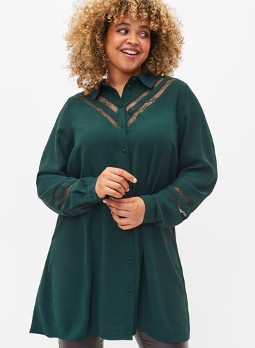 Long shirt with lace details, Scarab, Model image number 0