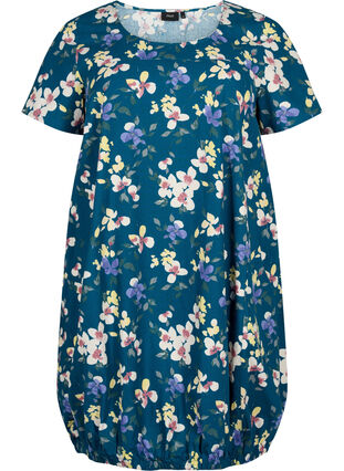 Short-sleeved, printed cotton dress, Legion Blue AOP, Packshot image number 0